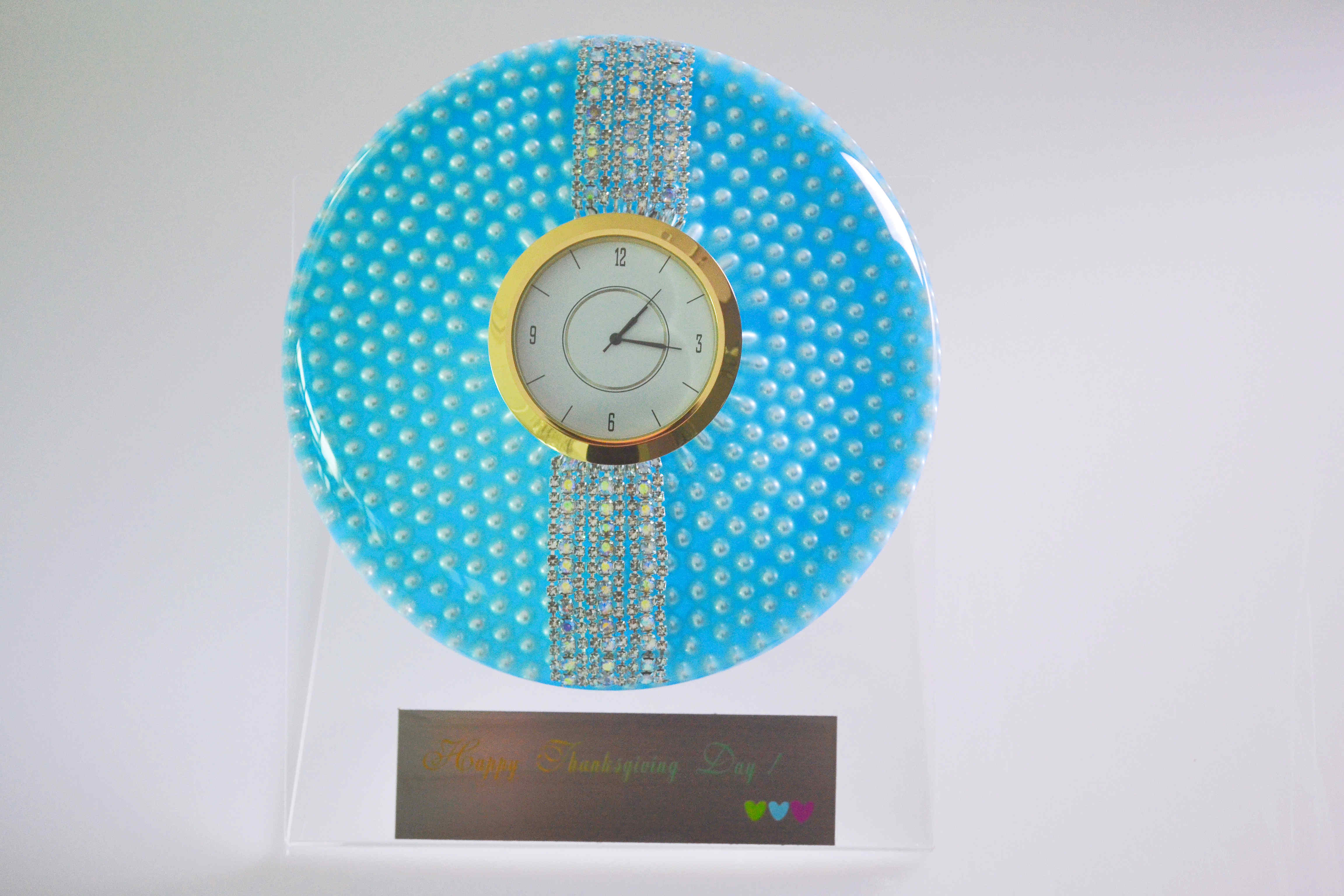 Blue background White Pearl Glass Watch Fancy Desktop Gifts