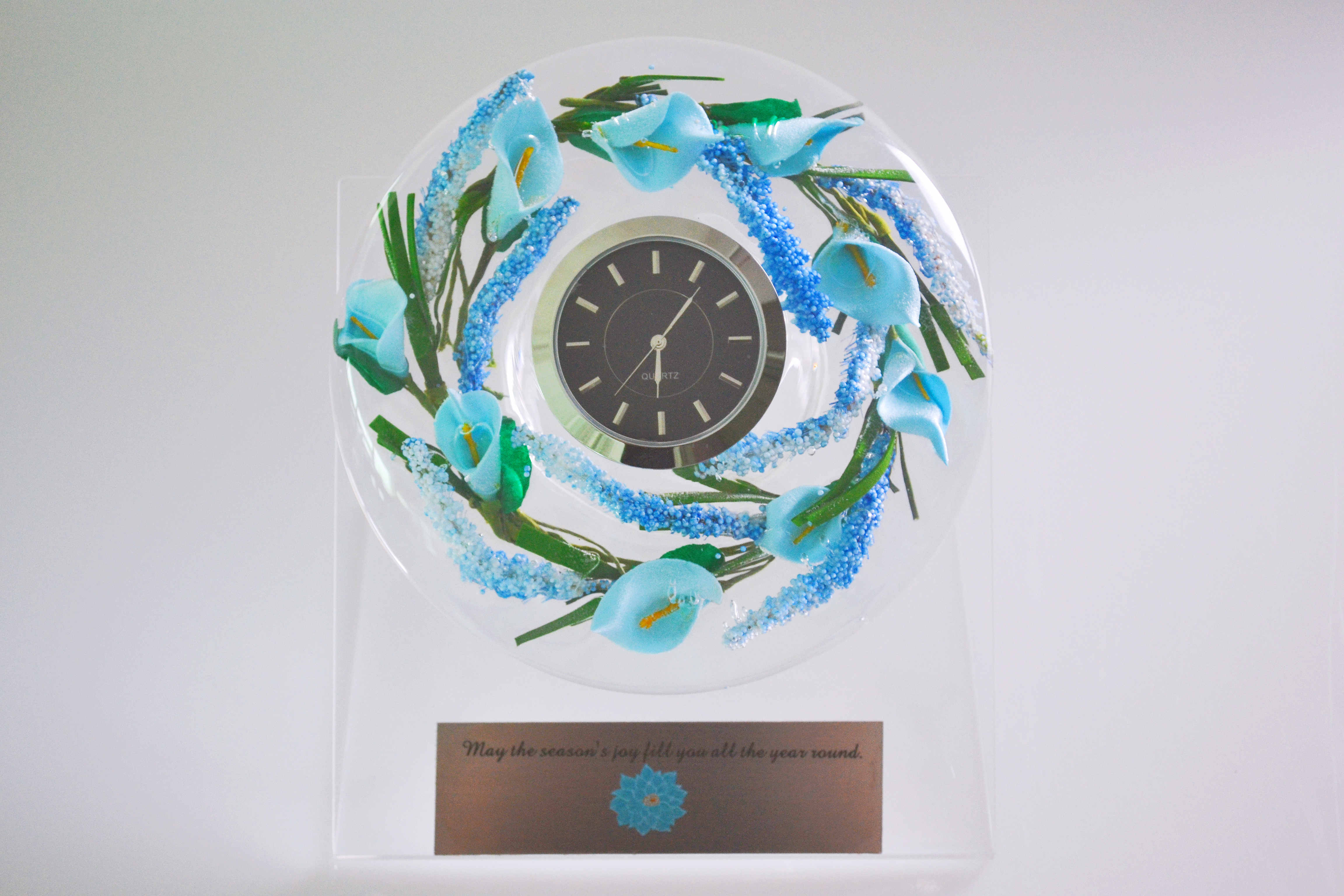 Flower Design Glass Watch Home Decoration Customized Festival Message