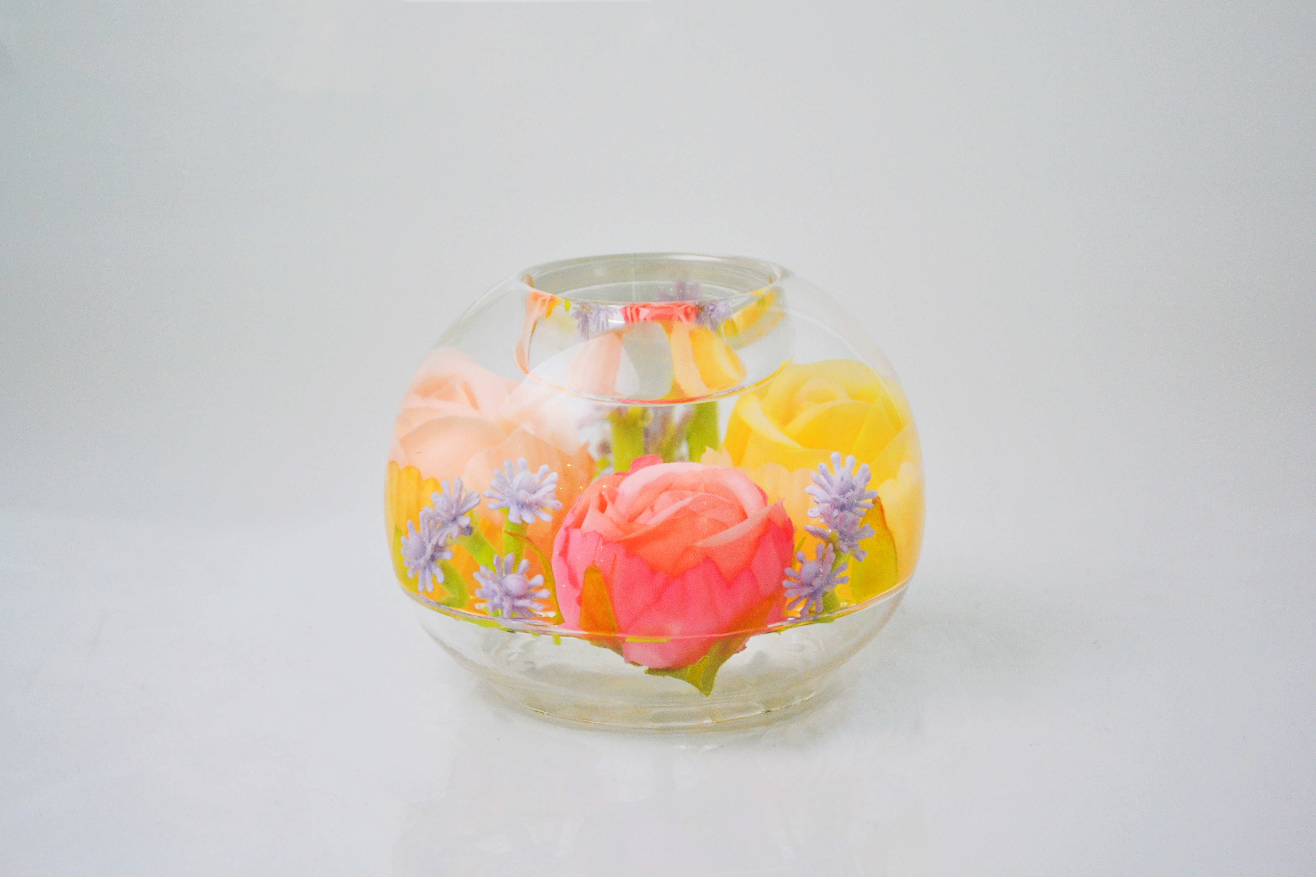 Fancy Design Clear Bottle Shape Candle Holder Flower Inside