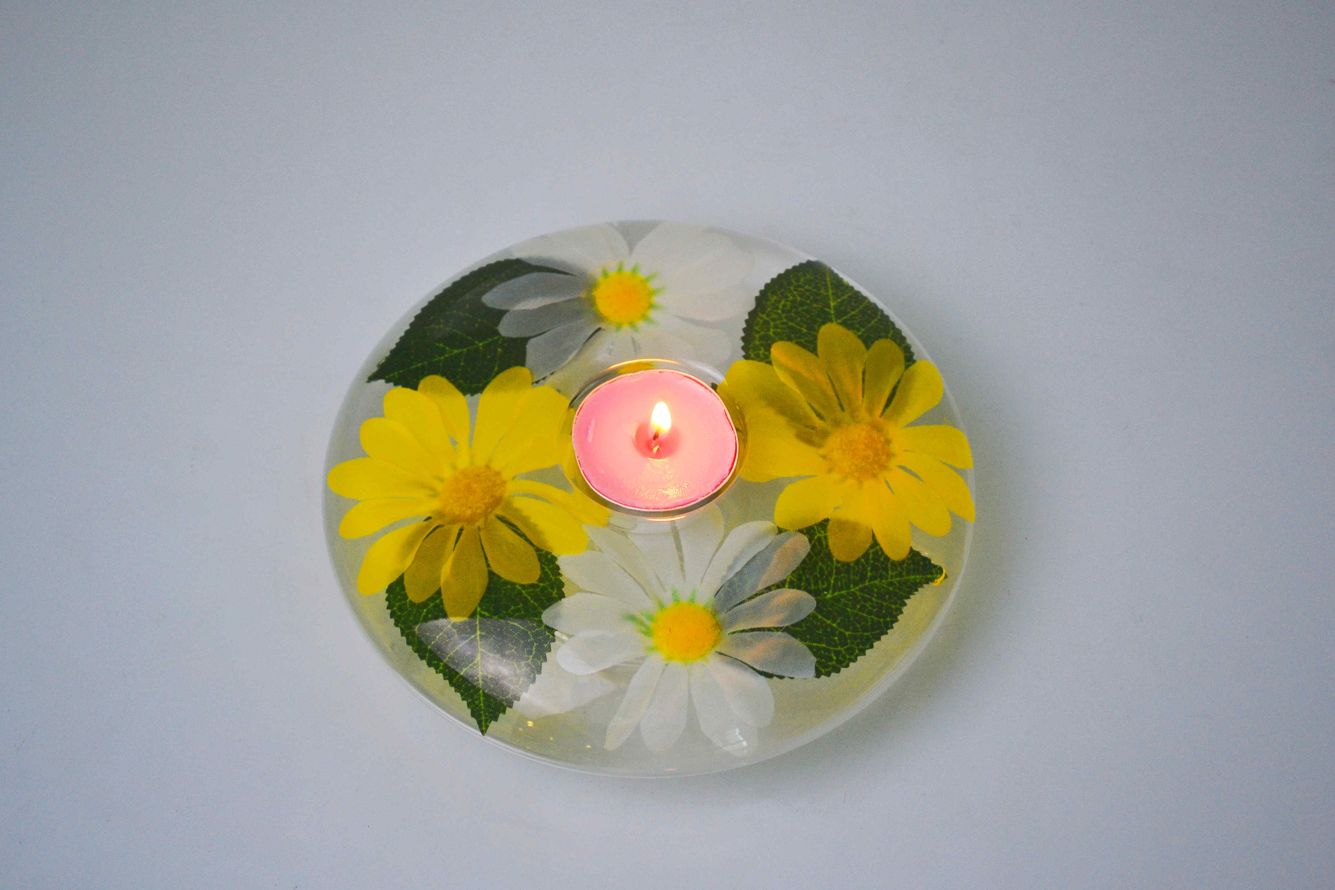 Sunflower Design Clear Glass Crafts Candle Holder Gifts