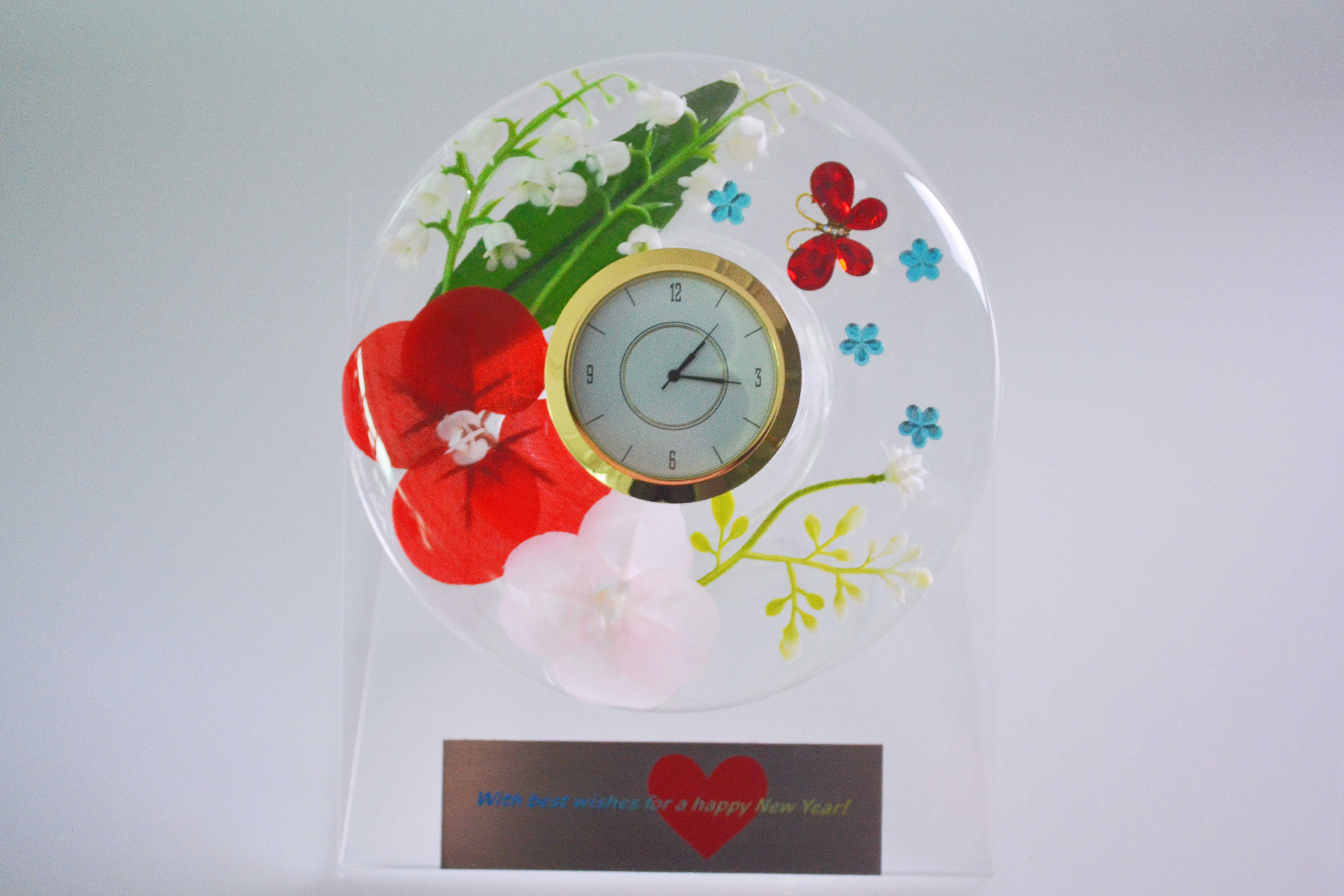 Customizable Slogans Glass Watch Handmade Flower Design