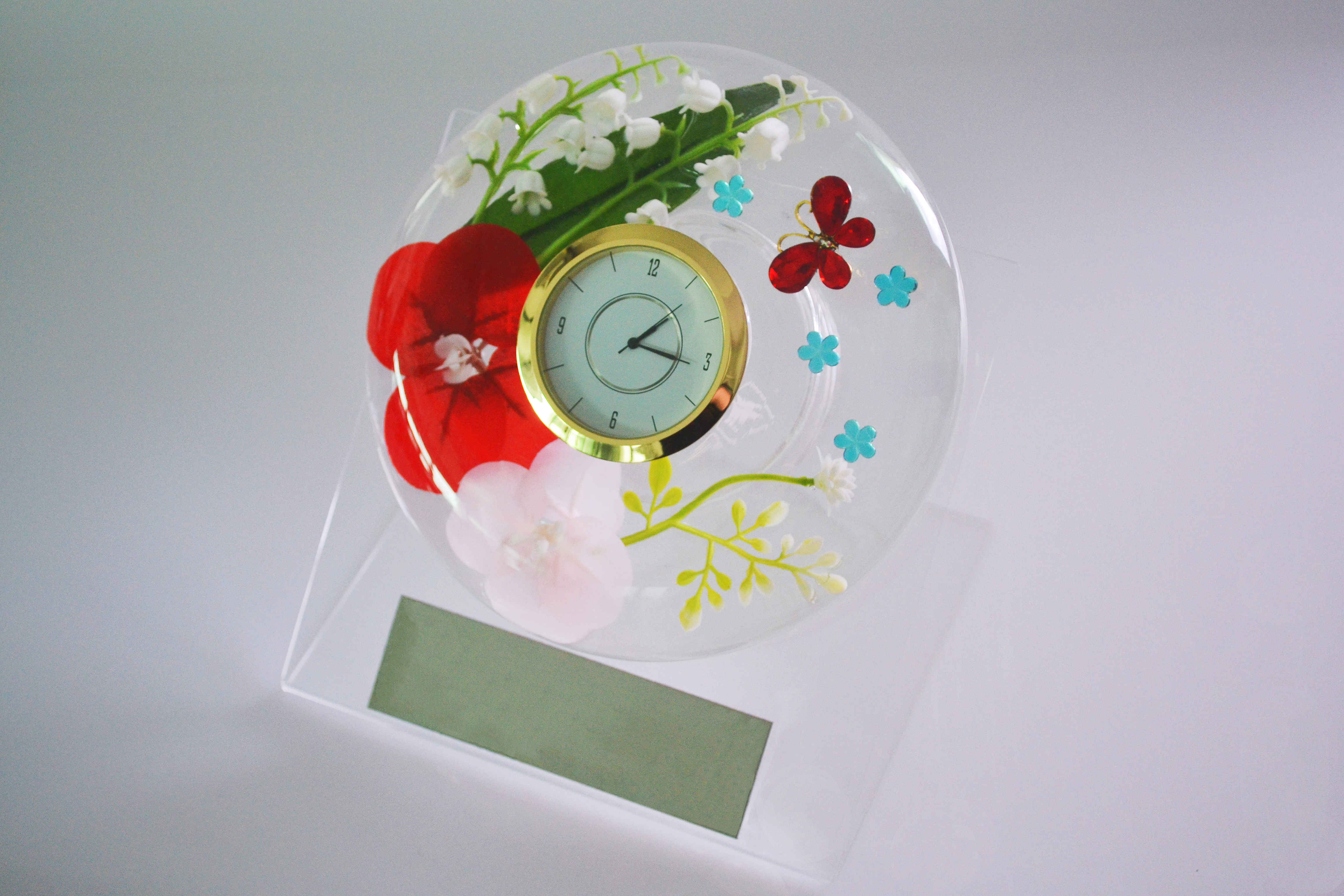 Customizable Slogans Glass Watch Handmade Flower Design