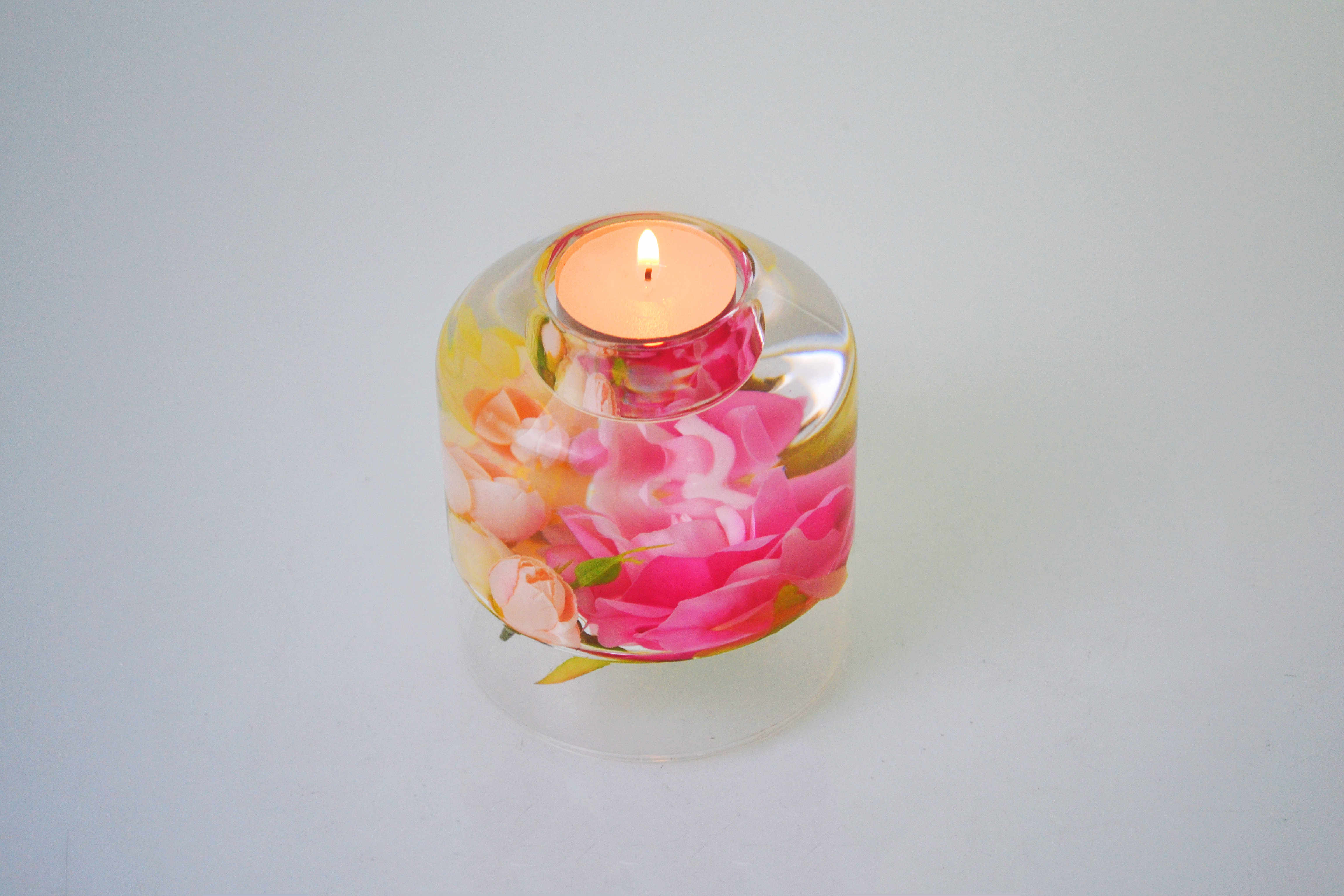 Lovely Flower Candle Holder Handmade Glass Desktop Crafts 